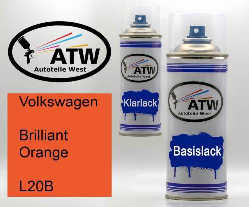 Volkswagen, Brilliant Orange, L20B: 400ml Sprühdose + 400ml Klarlack - Set, von ATW Autoteile West.